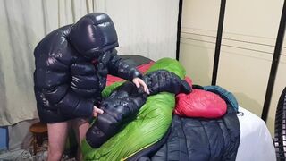 Cum my Shiny nylon jacket Overfilled