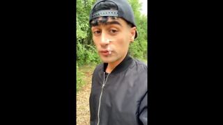 Walking outdoor with cum on face - cum walk and jerk off with covered face