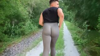 Big bubble butt boy going for a run in tight pants