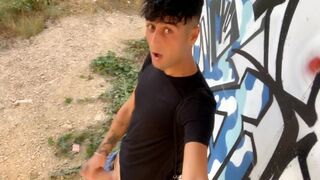 6 public places jerking in one day and big and far cumshot on a path EDGING