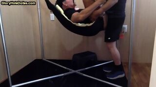 Sling Fucked DILF Sucking Cock Before Bareback Anal