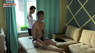 Massage for student ended with fucking, twink with big dick fucked hard tight student asshole