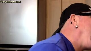 Gloryhole Cocksucking DILF Sucks Lucky Hard Cock In Closeup