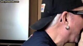 Real Gloryhole DILF Sucks Cock At Home In Amateur Closeup