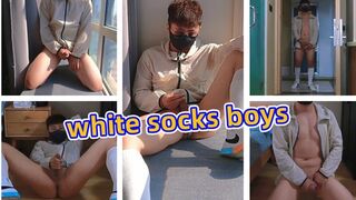 Cute teen masturbates and ejaculates in the hallway by the window