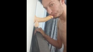 Practicing Deepthroating my wall mounted dildo