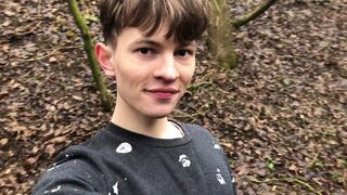 Horny BOY Stroking his Big Dick Outdoor in SNOWY WEATHER / Cute boy /School