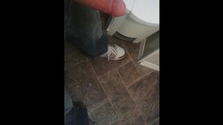 using my phone as i cum on the floor in public bathroom