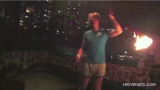 18 years old Gay teen Twink spins fire poi in underwear and socks