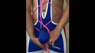 my new WRESTLING SINGLET ** Tied up COCK and BALLS **