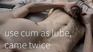 Thick uncut cock use cum as lube, came a second time
