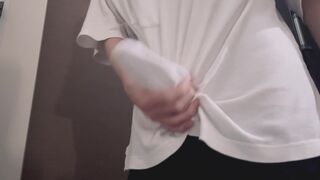 Handjob cumshot through cloth
