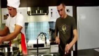 Muscly Hunk Cums On Food