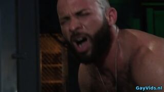 Muscle Bear Threesome And Cumshot