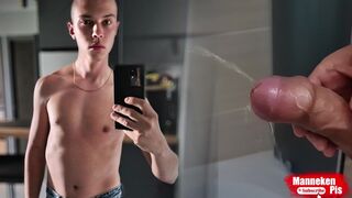 Erection cock long pissing in the bathroom