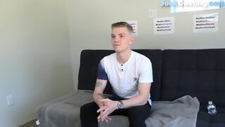 Inked Casting Jock Tugs Shaved Cock For Cumshot