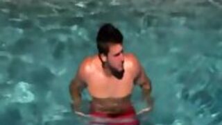 Porno Stud Cums Poolside