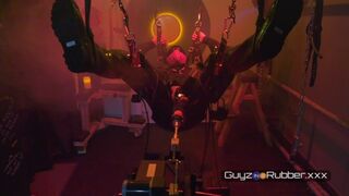 Spirits in the Playroom sees a rubber guy in solo action with a fucking and sucking machines