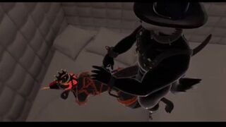 Latex drone snake get fucked by wolf!