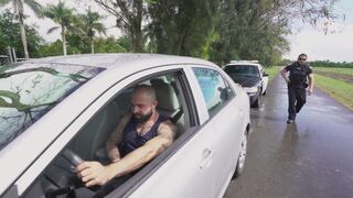 GAYWIRE - Beefcake Muscular Stud Police Officer Fucks Cock Flasher Out In Public