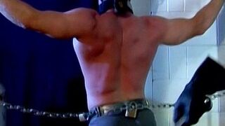 Muscular stud Derek Pain bound and flogged