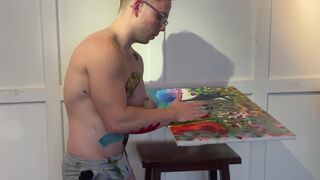 Muscle Twink Uses His Body to Create Fauvist Painting then Cums on It