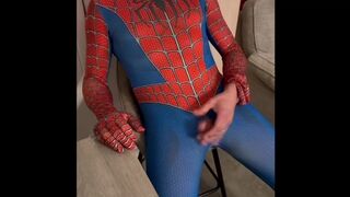 Spiderman removes his mask whilst masturbating