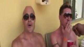 Three Straight Hunks Blowing Each Other By The Pool