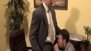 Muscled Office Boss Makes His Sub Suck