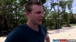 Gay Jock Blowing Throbbing Schlong On Beach