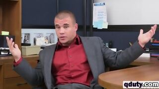 Blindfolded Stud Blowing Long Dong In Office