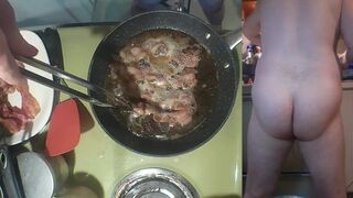 Making a bacon and eggs sandwich