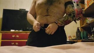 Watch big hairy daddy play with himself after a hard long day from work