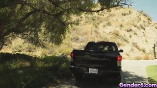 Transsexual Hitchhiker Crystal M Fucking Her Ride!