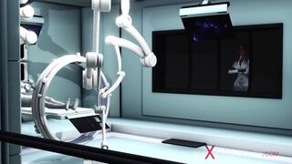 Sexy Sci-fi Female Android Plays With An Alien In The Surgery Room In The Space Station