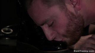 Big Cock TS In Latex Fucks Bound Man