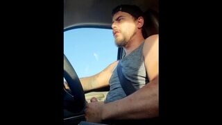 Country boy jacks off while driving