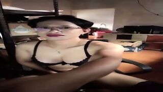 Asian Shemale With Black Bra Masturbate While Working