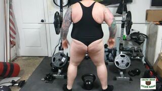 Beefy chubby bear Tyler Nash gets a good leg and booty workout then massages his prostate