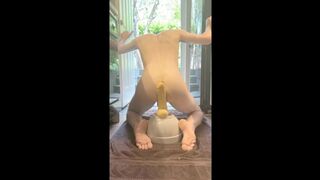 Deep Dildos in front of an Open Door - Fucked my ass with the door handle and a beer can too