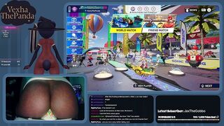 Ebony femboy rides and chokes on dildo while playing CrossWorlds