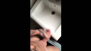 Tattooed Hunk Strokes His Big Cock Alone