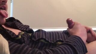 Cum on mouth and shirt