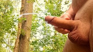 Jerking off my big hung in the forest. Nice load in public! Iamhornybobo