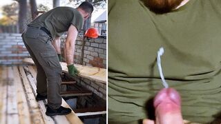 Builder jerks off hot dick after work! Big load of cum!