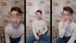 Teen boy jerks off and swallows cum