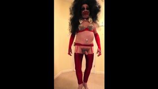 Brunette Slut In Shiny Red Leggings