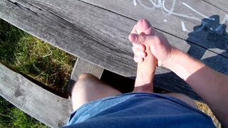 Caught by a jogger just when I cuming...Risky public/outdoors