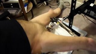 Fuck Machine Sounding My Cock In Chastity Cage