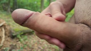 Fast stroking my big cock for a huge cumshot in forest. 4K Iamhornybobo